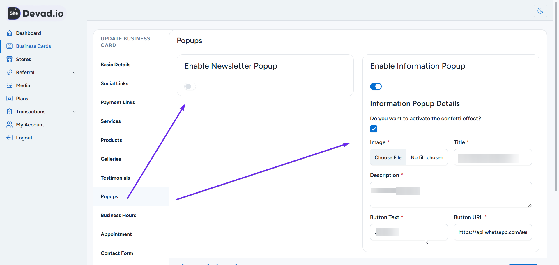 Enable Information Popup