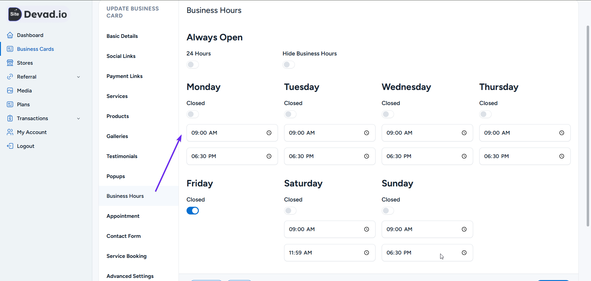 Step 8: add Business Hours/ working hours