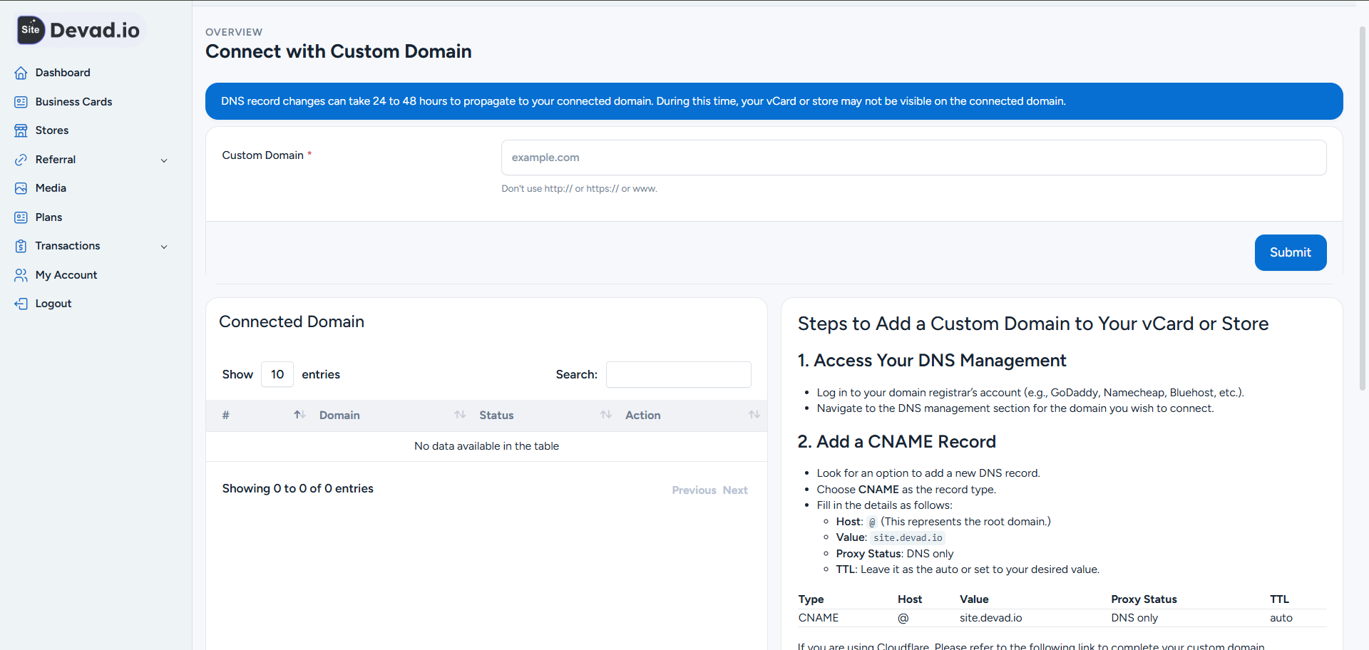 Site.devad .io Set Custom Domain