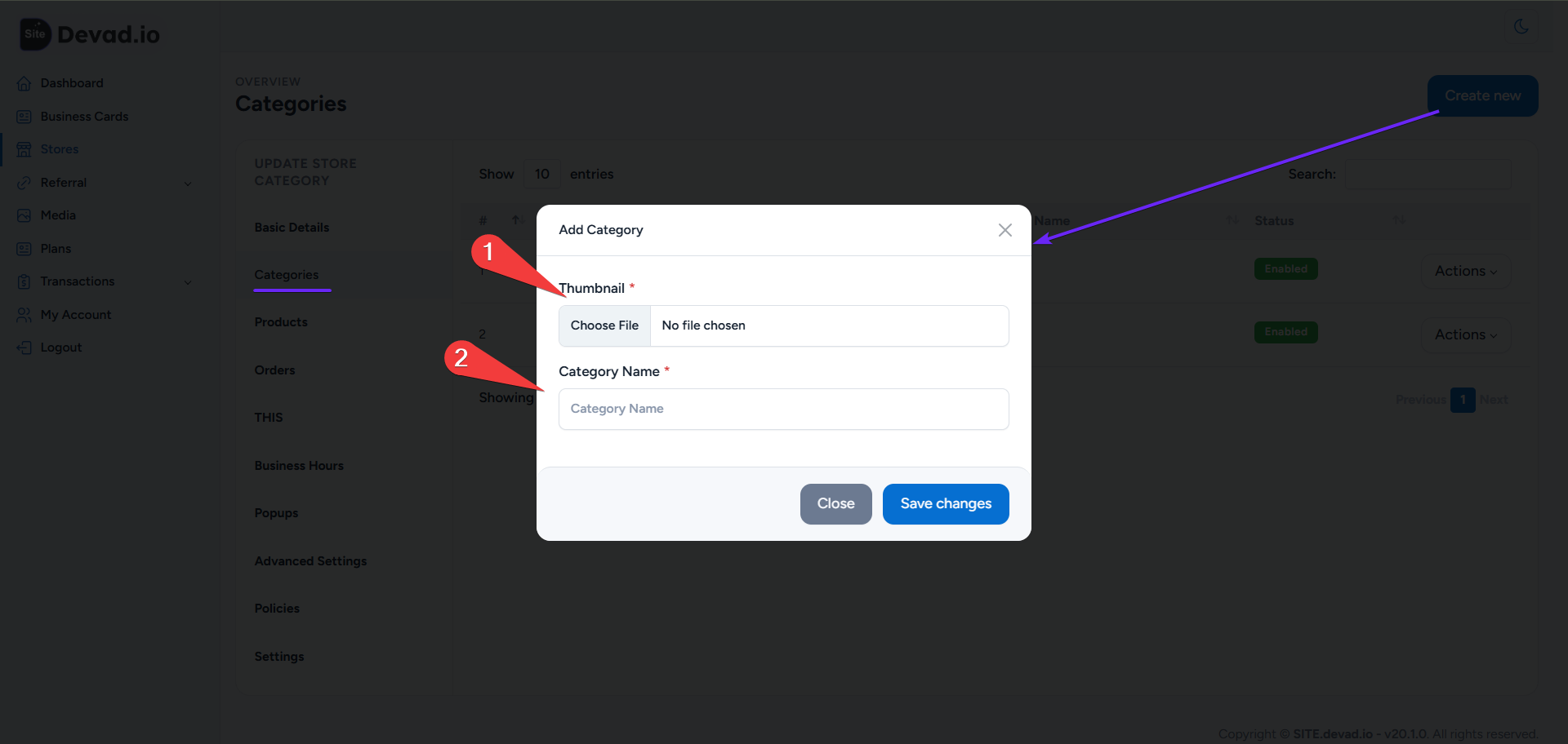 Site.devad .io Step 2 Add The Category For Your Products