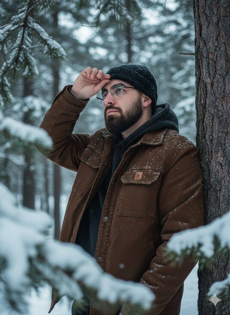 Man In Front Of Atree In Snowy Weather