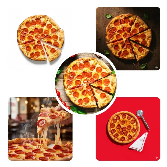 Viral Gemini AI Prompts Ready to Copy & Paste for Pop-Art Geometric Pizza Product Style for E-commerce
