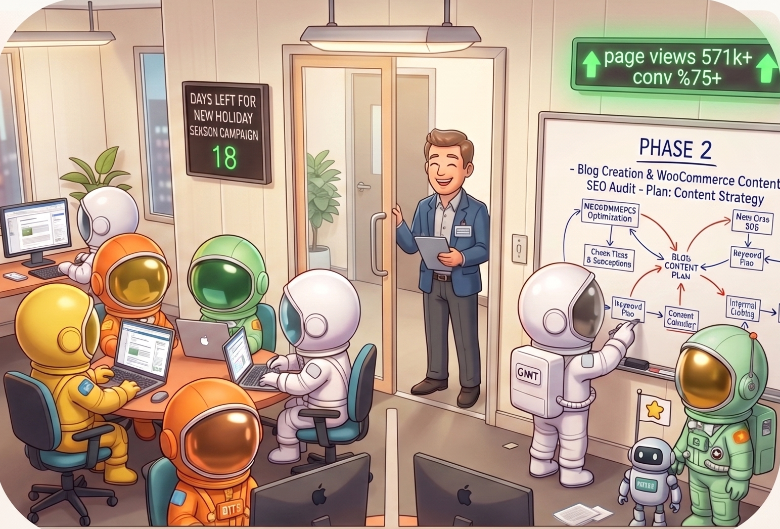 Illustration of a content team planning a campaign